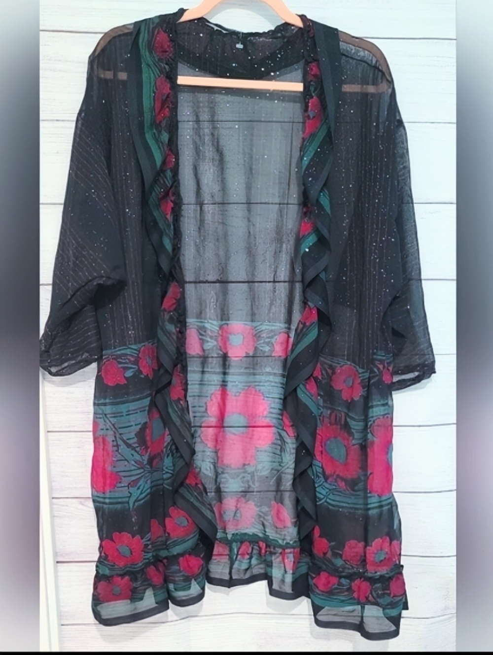 Euc Shimmering Sparkly Floral sheer cover up size L